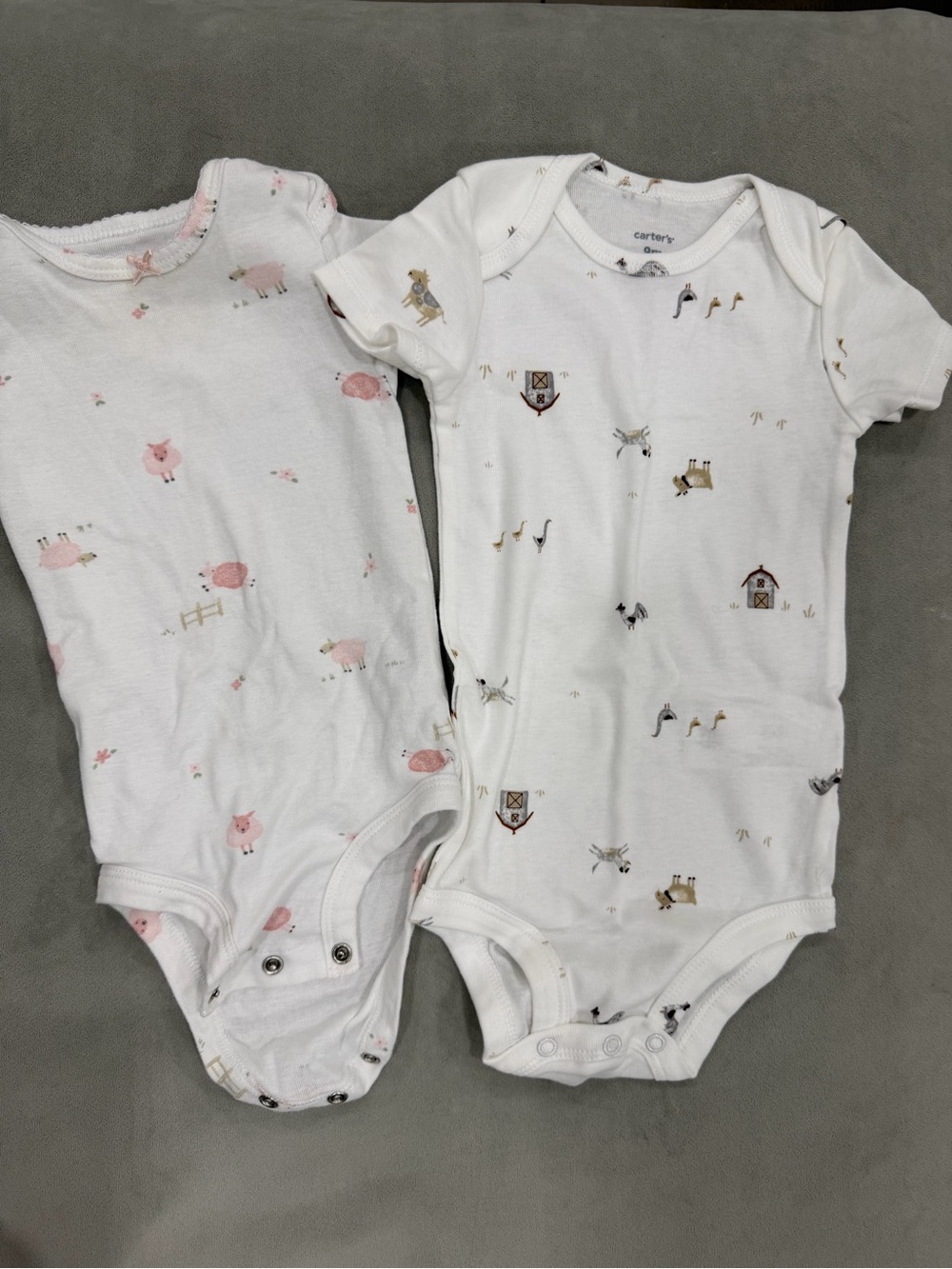 Carter's White Short-Sleeve Baby One-Piece Bodysuits - Farm & Pink Lamb Set